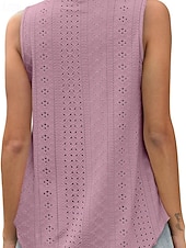 olcso Egyszerű tartály-Női Textúra blúz Fűzőlyuk felső Pointelle póló Nyári felsők Fodrozott Kollázs Fűzőlyuk Sima Elegáns Szüret Napi Ujjatlan U-alakú Normál felsők Hétköznapi Napi Munka Piros rózsaszín Fehér Fukszia