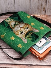  女性用セントパトリックスデークロスボディバッグ、猫とシャムロックのプリントが施されたベルベットポリエステル、複数のデザイン、休日のお祝いや普段使いに最適