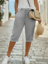 Недорогие Роскошные брюки-Жен. капри шорты Шорты из хлопка и льна Чино Укороченные Отпуск Уличный стиль На каждый день Длина колена Нормальная Полотняное плетение Кулиска Карман Удобный Дышащий Неэластичная