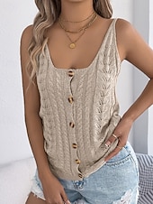 ieftine Culori Solide-Pentru femei Pulover Vestă pulover Șic Stradă Casual Culoare solidă Cablu În U Decupată Nasturi Tricotat Fără manșon Topuri obișnuite Tricotat Concediu Ieșire Sfârșit de săptămână Negru Alb Var