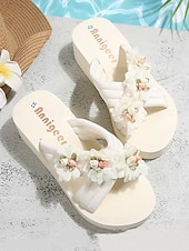 economico Donne-Per donna Passeggiata Spiaggia Festa in giardino Applicazioni Tacco basso Punta bicolore Elegante Bohemien Vacanza Microfibra Slip-on Avorio