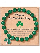  Női ötvözetből és akrilból készült lóheréből készült karkötő és fülbevaló szett, zöld és fehér gyöngyökkel, tökéletes Szent Patrik-napra és mindennapi viseletre.