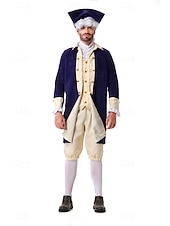 billiga Outfits-250-årsjubileum USA Rokoko Barock Kläder Lång ärm George Washington Alexander Hamilton Koloniala kostymer Maskeradkläder Herr Karnival Självständighetsdagen 4 juli Vuxen Kappa Byxor Krage