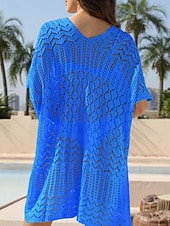 economico Abiti da spiaggia-Abito coprente costume da bagno con taglio lavorato a maglia moda da spiaggia colore solido scollo a V maniche corte