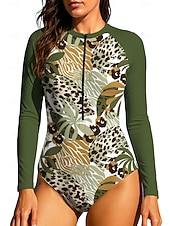 levne Rash guardy One Piece-Dámské Ochrana proti vyrážce Plavky Sada plavek Leopard Geometrický Tropický vzhled Zapni UPF50+ Rychleschnoucí Lehká váha Dlouhý rukáv Triko na plavání Surfování Plážové Vodní sporty Léto