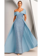 preiswerte Ballkleider-Ballkleid Meerjungfrauen-/Trompetenabend Bodenlang Perlenbestickt Abendkleid Kleid der Brautmutter Abendkleid Elegant seidig Halbformelle Kleider Ärmellos Schulterfrei Abschlussball Hochzeit Stretch