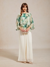  Femmes Chemisier Hauts en mousseline de soie Hauts en dentelle À lacets Superposé Fleuri Élégant Manche 3/4 Col ras du cou Hauts Réguliers Quotidien robe demoiselle d honneur Vert Été Printemps