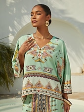 preiswerte Hemden, Tops und Blusen-Bluse mit ethnischem Totem-Motiv und Ärmeln aus seidigem Satin