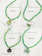 levne Příslušenství-Dámský náhrdelník s trojlístkem ze slitiny a akrylu s různými styly přívěsků, zelené korálky, ideální na Den svatého Patrika i na každodenní nošení