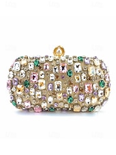 cheap Wedding Accessories-Women's Polyester Clutch Bag with Gemstone Embellishments, Chain Shoulder Strap, Large Capacity, Multiple Colors – Perfect for Weddings and Evening Parties