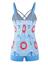 Недорогие Танкини-Тtankini для женщин 2 предмета купальник шорты контроль живота высокая талия,Slim без спины отпуск пляжная одежда полоска геометрический V-образный вырез безрукавный купальник