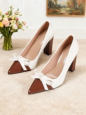 voordelige Pumps met blokhak-Dames tweekleurige groene en witte blokhak pumps - spitse neus met strikdetail, vintage chique stijl schoenen uit de jaren 50 voor werk, feestjes en dagelijkse outfits