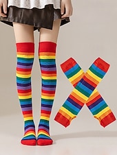 abordables Accessoires-Ensembles de chaussettes et gants à rayures montantes Mardi Gras pour femmes plusieurs couleurs design amusant et coloré parfaits pour le carnaval et les bals masqués