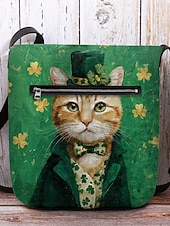  女性用セントパトリックスデークロスボディバッグ、猫とシャムロックのプリントが施されたベルベットポリエステル、複数のデザイン、休日のお祝いや普段使いに最適