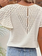 abordables T-shirt uni-Femmes Tee-shirt Gaufre T-shirt Chemisier Hauts en dentelle Dentelle Patchwork Uni Actif ancien Manche Courte Col en V Hauts Réguliers Quotidien Fête Sortir Abricot Été Printemps