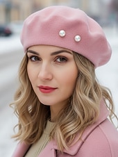cheap Women's Hats-Women's Polyester Faux Wool Beret – Pearl Decoration, Multiple Colors, Elegant and Stylish for Fall and Winter Fashion