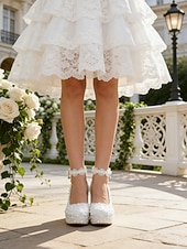 economico Pumps Classici-scarpe con zeppa da sposa per la sposa – scarpe con plateau in pizzo bianco e perle con cinturino alla caviglia, comode scarpe da sposa per cerimonia e ricevimento