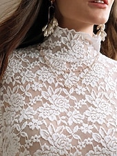 preiswerte Spitzenoberteile-Damen Bluse Spitzentops Spitze Einfach Stilvoll Langarm Rollkragen Normale Oberteile Täglich Ferien Ausgehen Weiß Frühling Herbst