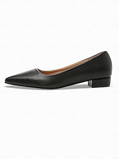 cheap Women's Flats-Women's Elegant White Pointed Toe Flats with Low Block Heel, Comfortable and Stylish Footwear for Casual or Office Wear