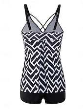 Недорогие Танкини-Тtankini для женщин 2 предмета купальник шорты контроль живота высокая талия,Slim без спины отпуск пляжная одежда полоска геометрический V-образный вырез безрукавный купальник