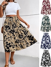 tanie Spódnice casualowe-Damskie Elegancja Moda Codzienny Midi Wysoka talia Spódnice Kwiatowy Ściągana na sznurek Nadruk Średnio elastyczny Codzienny Ulica Granatowy Czerwone wino Czarny Zielony Lato