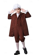 voordelige Outfits-250e jubileum VS Rococo Barok Outfits Lange Mouwen George Washington Koloniaal Onafhankelijkheidsoorlog Kostuum Jongens Carnaval Independence Day 4 juli Kinderen Jas Broeken Kraag