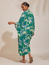 halpa Mekot-lehtikuvioinen paita lyhythihainen midi-mekko