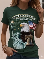  T-shirt pour femme patriotique du jour de l'indépendance américaine anniversaire graphique drapeau national vintage élégant classique à manches courtes col rond impression quotidienne week-end noir