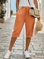 Недорогие Роскошные брюки-Жен. капри шорты Шорты из хлопка и льна Чино Укороченные Отпуск Уличный стиль На каждый день Длина колена Нормальная Полотняное плетение Кулиска Карман Удобный Дышащий Неэластичная