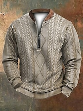 economico Felpe 3D da uomo-Per uomo Maglia Felpa con zip corta Nero Marrone Grigio Mezza zip Blocco di colori A coste Testurizzato Trama a maglia Quotidiano Sport &amp; Outdoor Ferie Poliestere Streetwear Casual Primavera &amp; Autunno