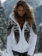 tanie Boho topy-Damskie Bluzy rozpinane Zamek Graficzny Aktywny Zabytkowe Etniczne Długi rękaw Kaptur Zwykłe topy Codzienny Dom Sport Niebieski Biały Czerwony Zielony Wiosna Zima