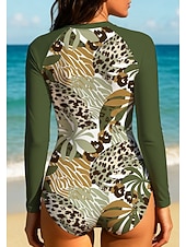 levne Rash guardy One Piece-Dámské Ochrana proti vyrážce Plavky Sada plavek Leopard Geometrický Tropický vzhled Zapni UPF50+ Rychleschnoucí Lehká váha Dlouhý rukáv Triko na plavání Surfování Plážové Vodní sporty Léto