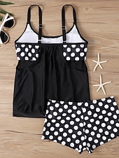 זול טנקיני-בגד ים טנקיני 2 חלקים לנשים עם חצאיות מחטב בטן מותן גבוהה שקוף בגד ים חופים עם פסים נקודתיים וצווארון U ללא שרוולים