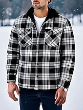 preiswerte Lässige Jacken-Herren Wintermantel Hemdjacke Fleecejacke Freizeitjacke Lässig Täglich Thermowarm Tasche Herbst Winter Karomuster Streetwear Täglich Mit Kapuze Regulär Blau Schwarz Weiß Rote Dunkelgrün Jacken