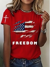 billiga Självständighetsdagen Topp-Independensdagen Patriotiska Kvinnor T-shirt Grafisk Flagga Flagga Vintage Stylistisk Klassisk Kortärmad Crew Neck Rund Hals Reguära Toppar Dagligen Helg Tryck Blå Svart Vit Röd Grå Sommar Vår