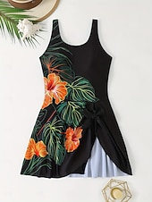 levne Jednodílné-Dámské jednodílné plavky s sukní plážové oblečení na dovolenou květinový grafický za krk bez rukávů plavky