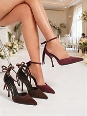 economico Invitato al matrimonio-scarpe con tacco alla caviglia in pelle scamosciata color carne da donna: eleganti décolleté a punta stiletto per matrimoni al chiuso, invitati a nozze e scarpe eleganti per feste formali