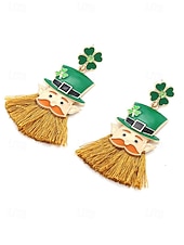  Pendientes colgantes con borlas para el Día de San Patricio para mujer, con diseño de sombrero de duende y trébol, de aleación, divertidos y festivos pendientes irlandeses para mujer.