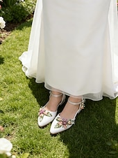 baratos noiva-sapatos de casamento femininos brancos com tira no tornozelo - sapatos de noiva elegantes para casamentos e cerimônias de jardim