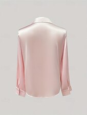 preiswerte Schicke Blusen-Damen Hemd Elegant Satin-Top Sommeroberteile Gerafft Patchwork Knöpfe Einfach Elegant Vintage Niedlich Langarm Hemdkragen Normale Oberteile Täglich Arbeit Ferien Rosa Sommer Frühling