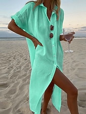 economico Vestito Semplice-Per donna Abito Midi Vestito Estivo Abito a Tubino Abito Estivo Spiaggia Quotidiano Ferie Vestibilità comoda Semplice Manica Corta Bavero Bianco Rosa Verde Estate