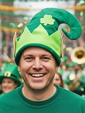  ユニセックスの聖パトリックの日のレプラコーン帽子、緑のシャムロックのエルフ風コスチューム帽子、柔らかいポリエステル素材、男性と女性のための楽しいアイルランドのフェスティバルパーティーのヘッドウェア