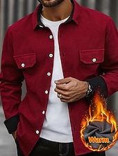 preiswerte Lässige Jacken-Herren Hemdjacke Cordjacke Freizeitjacke Jacke-Shirt Lässig Täglich Tasche Knöpfe Herbst Winter Farbblock Streetwear Täglich Umlegekragen Regulär Blau Dunkelgrau Rote Khaki Armeegrün Jacken