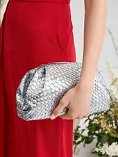 economico Matrimonio ACC-pochette da donna in similpelle con motivo intrecciato in rilievo, vari colori, design elegante per matrimoni ed eventi serali