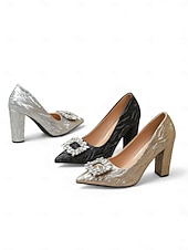 economico sposa-scarpe da sposa con tacco argentato da donna - eleganti décolleté con tacco a blocco e dettaglio fibbia in cristallo, scarpe da sposa classiche pensate per le spose