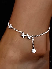 billiga Damarmband-Damfotlänk i silverlegering med fjärilsmotiv – elegant blommönster med glittrande kristalldetaljer, perfekt för vardagsbruk