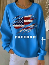 economico Magliette Giorno dell’Indipendenza-Felpa in pile testurizzata patriottica da donna per il Giorno dell'Indipendenza Pullover grafico geometrico casual maniche lunghe collo rotondo top regolari casual casa strada blu nero bianco giallo