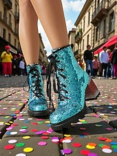 billiga Kvinno skor-Damernas Mardi Gras Glittrande Paljetterstövlar med Blockklack Trendig Stjärndesign Bekväm Passform Idealiska för Karneval eller Fester