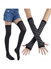 abordables Accessoires-Ensembles de chaussettes et gants à rayures montantes Mardi Gras pour femmes plusieurs couleurs design amusant et coloré parfaits pour le carnaval et les bals masqués