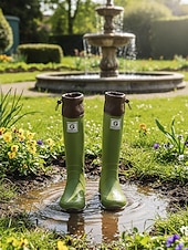cheap Fashion Boots-Women's Foldable Green Rain Boots - Waterproof, Adjustable Cuff Garden Boots with Non-Slip Sole | Practical Casual Style for Gardening, Yard Work, Outdoor Errands &amp; Rainy-Day Walks